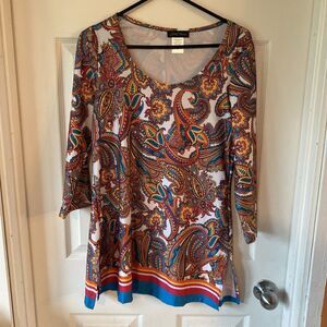 Slinky Brand Blouse Women’s Size XS 3/4 Sleeve Paisley Floral Hippie Boho Scoop